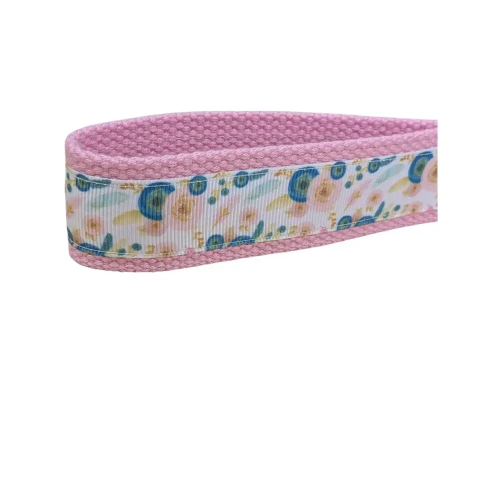 Floral Keychain Pink Teal Wristlet‎ Handmade Fabric Key FOB Flower Bohemian Boho